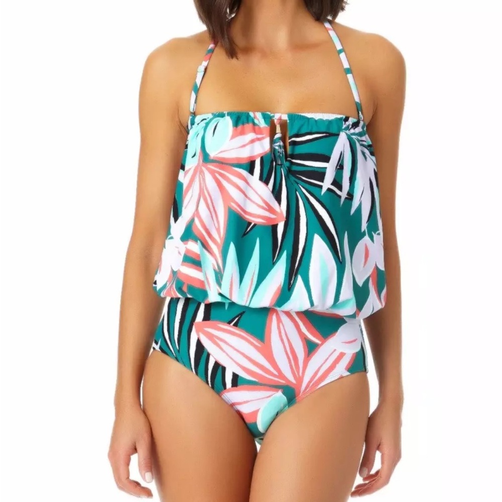 Anne Cole Blouson One Piece Swimsuit Multicolor Removable Strap 60% off MSRP